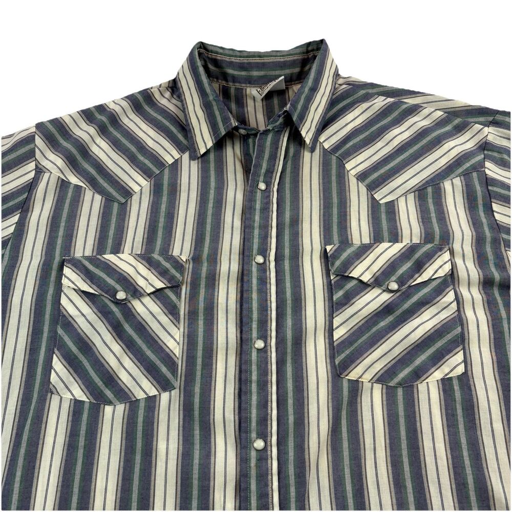 Vintage Western Frontier Pearl Snap Shirt Mens XL Striped Short Sleeve